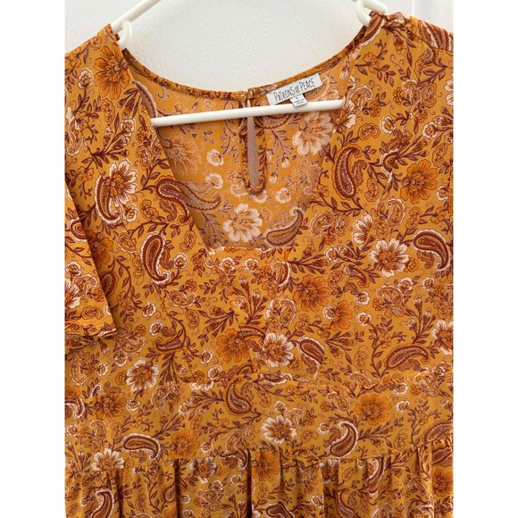 Patrons of Peace Orange Paisley V Neck Floral Pattern Knee Length Dress Womens S - Picture 4 of 7